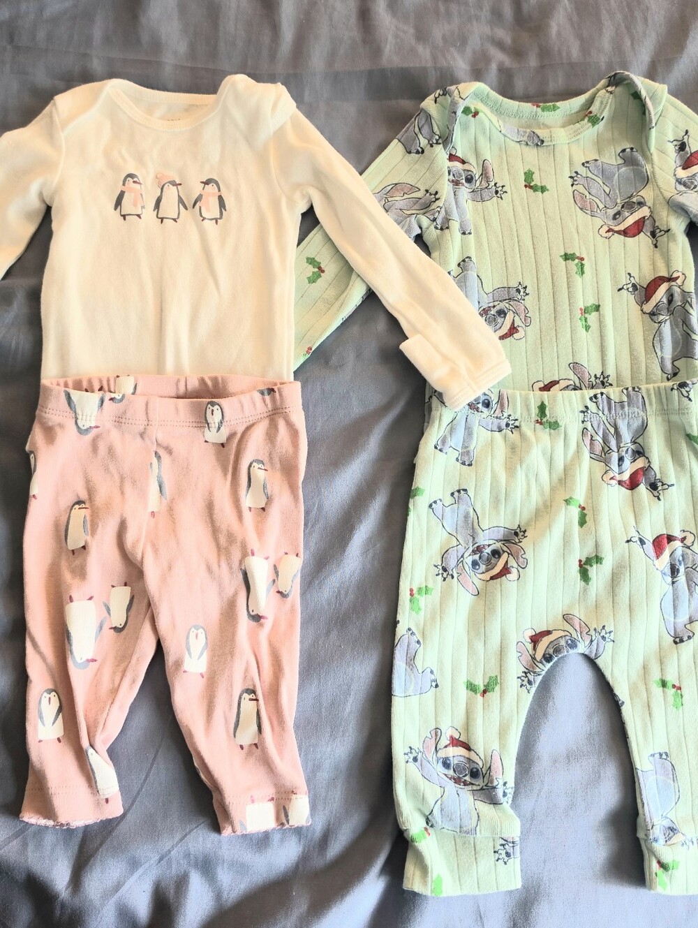 Bundle Baby Clothes Carter Disney Baby 0-3 Months Stitch Penguins 2 Piece Sleep